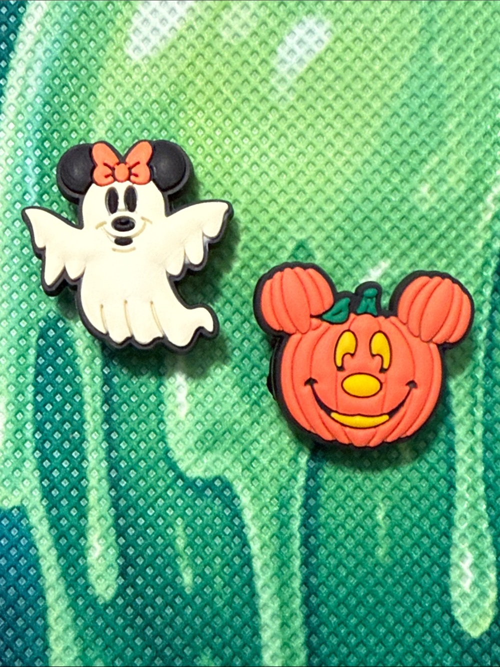 Halloween Ghost & Pumpkin Mickey Ear Shoe Charms - Orange, Cream, Black